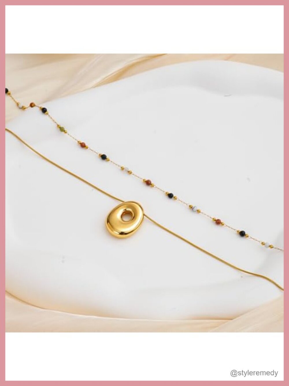 Layered Beaded Choker Necklace Set Gold Plated Stainless Steel Trendy - Picture 2 of 6